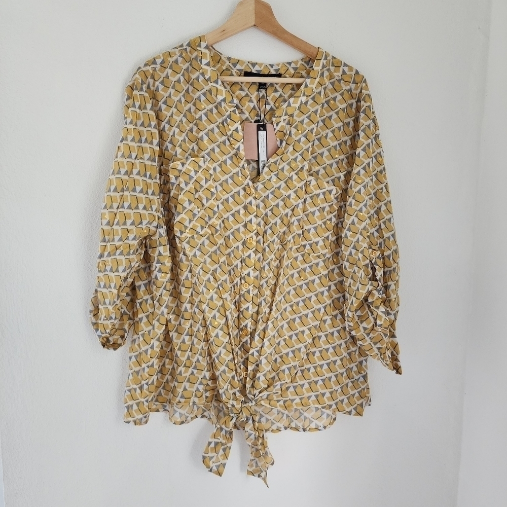 NWT Harve Benard Plus Soft Texture Yellow Gold Gray Blouse 3X